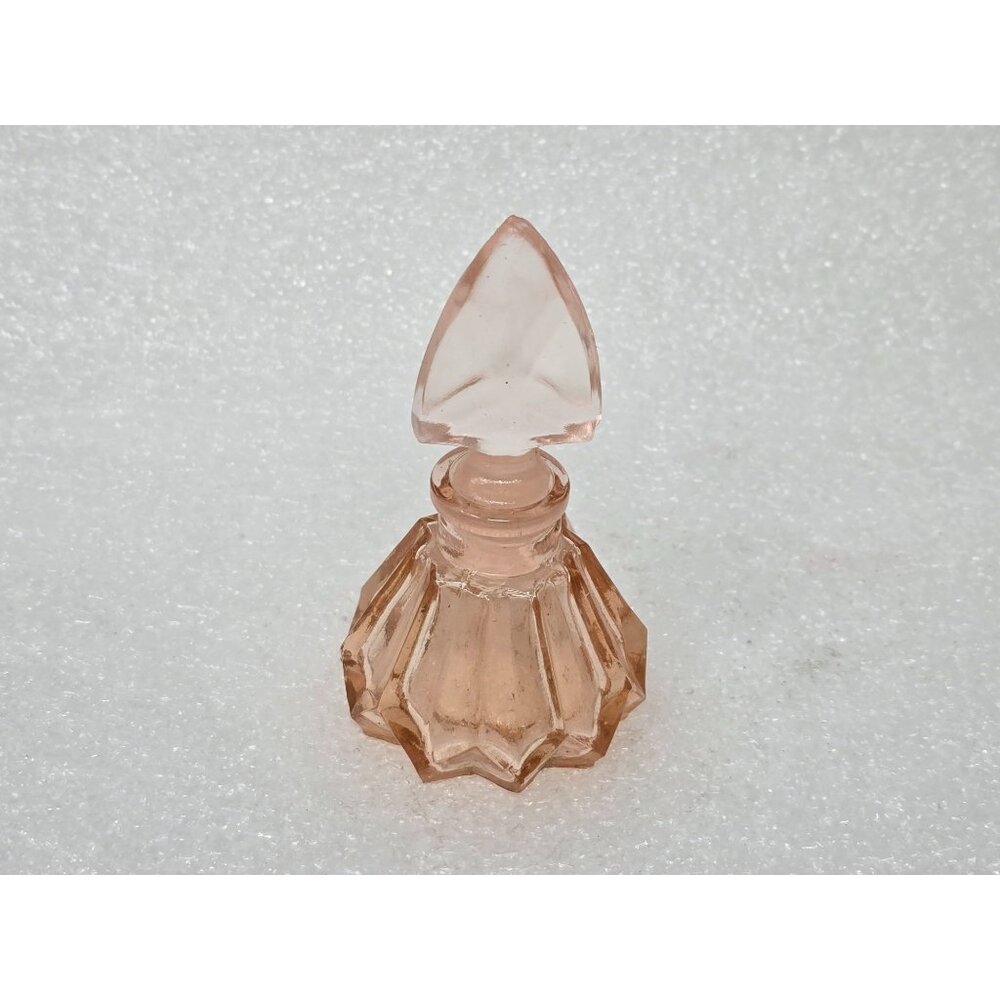 Vintage Pink Glass Perfume Bottle Faceted Art Deco Vanity Bottle with Stopper